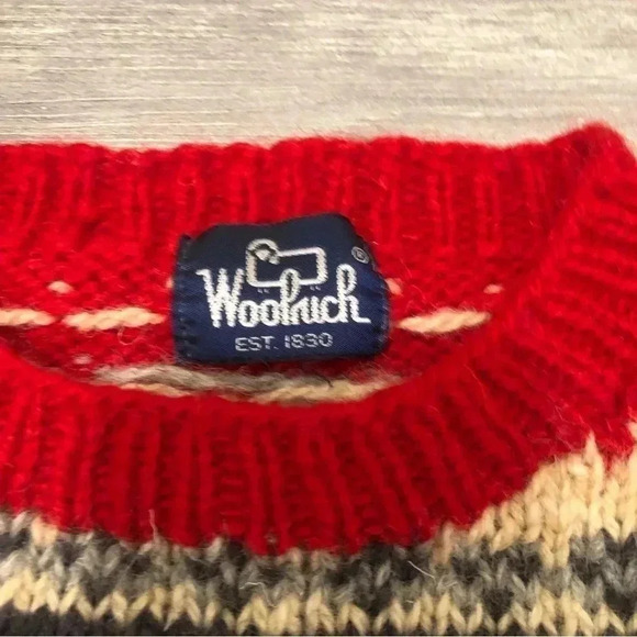 Woolrich Vintage Nordic Bird Fair Isle Wool Sweater Red Cream Pullover Sz S - Picture 5 of 7